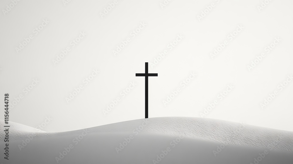 A cross is standing on a snow-covered hill. The cross is black and white, and it is the only object in the image. The scene is peaceful and serene A cross is standing on a snow-covered hill. The cross is black and white, and it is the only object in the image. The scene is peaceful and serene