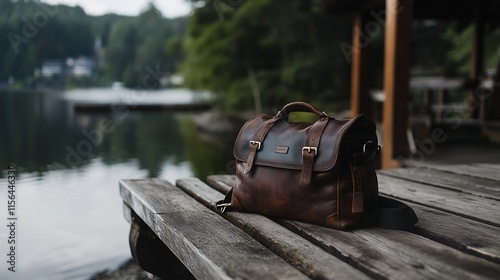 Leather Bag by the Lake: A Serene Escape photo