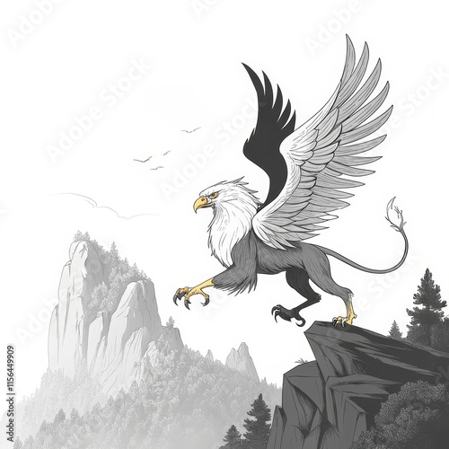 Majestic Griffin Illustration in a Mystical Setting photo