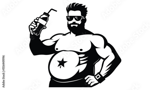 Dad Bod Black White Silhouette