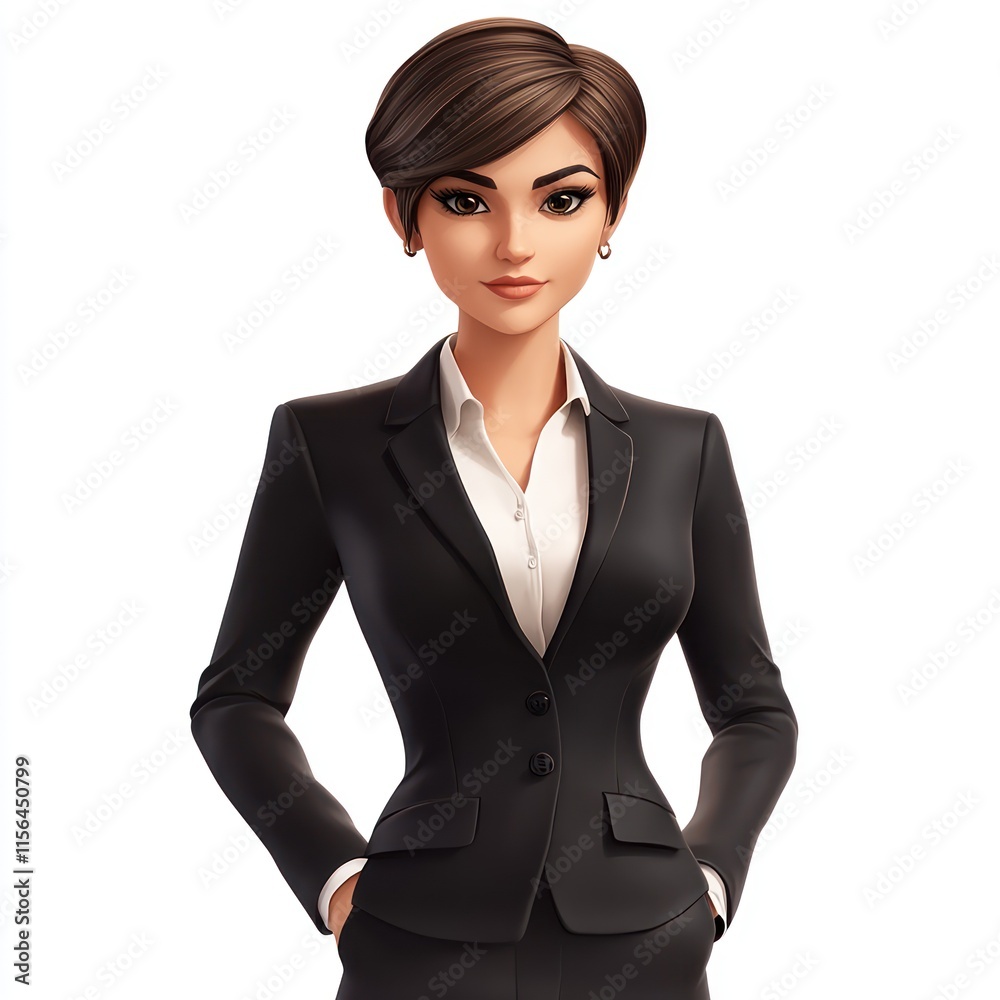 A businesswoman with short hair and a stylish suit. vector style art 3d illustration Isolated on White Background A businesswoman with short hair and a stylish suit. vector style art 3d illustration Isolated on White Background