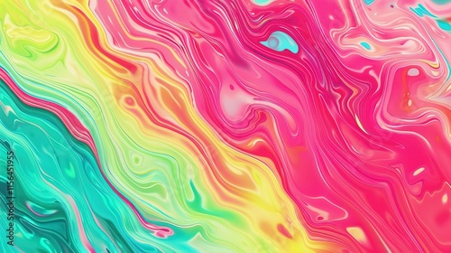 A vibrant close-up of textured paint strokes in bold colors, including pink, green, and turquoise, arranged diagonally, creating a dynamic and colorful abstract pattern.