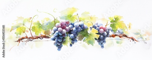 Vibrant grapes still life vineyard watercolor art natural setting close-up