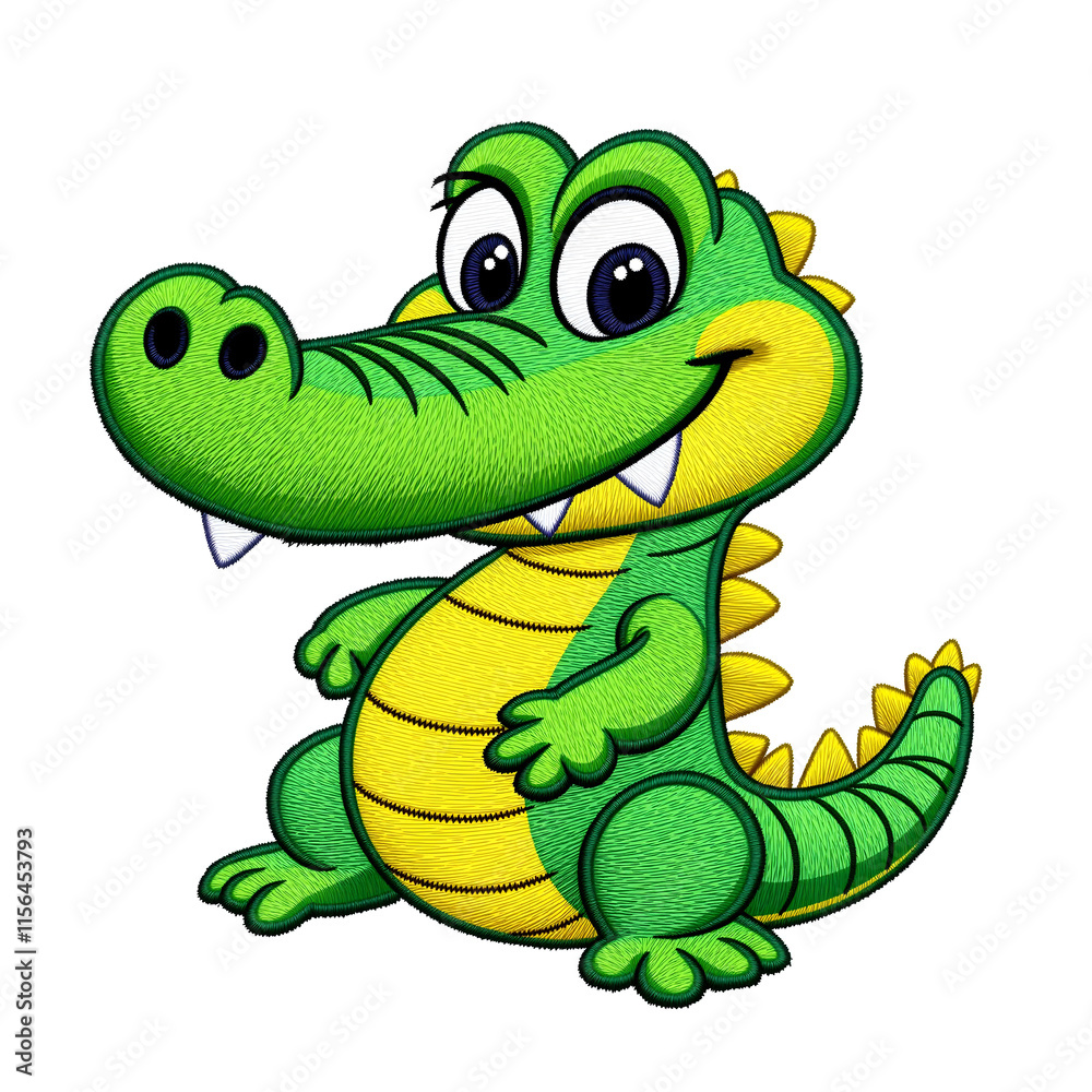 Fototapeta premium Playful Cartoon Crocodile icon Illustration with Embroidery Style, generative ai