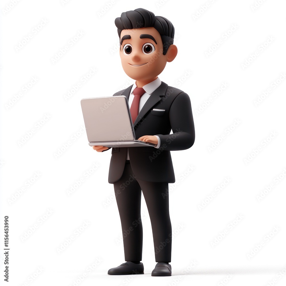 A businessman in a meeting, holding a laptop. vector style art 3d illustration Isolated on White Background A businessman in a meeting, holding a laptop. vector style art 3d illustration Isolated on White Background