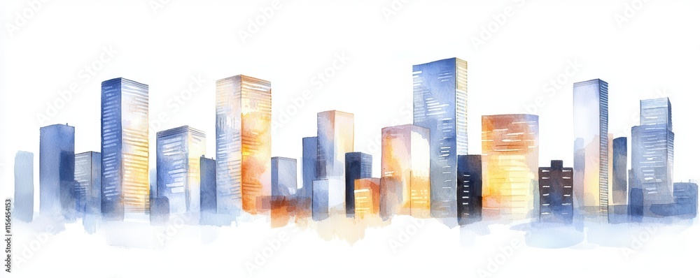 Obraz premium Urban skyline sunset cityscape art digital illustration modern environment
