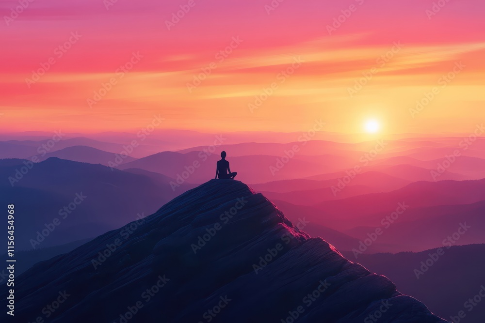 Yoga pose on mountain peak at sunrise with vibrant sky hues Yoga pose on mountain peak at sunrise with vibrant sky hues
