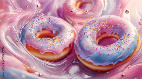 close up of a pink donut