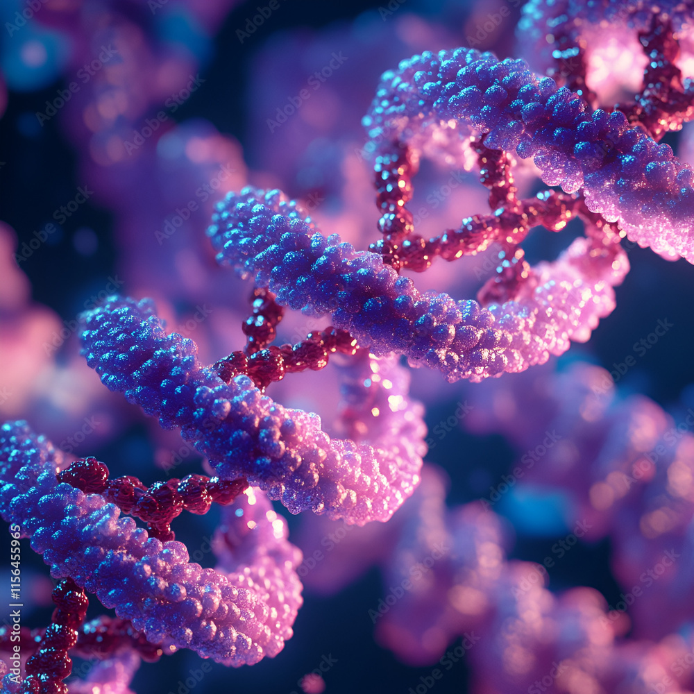 DNA Strand, Stunning 3D DNA Strand in Pink and Blue DNA Strand, Stunning 3D DNA Strand in Pink and Blue