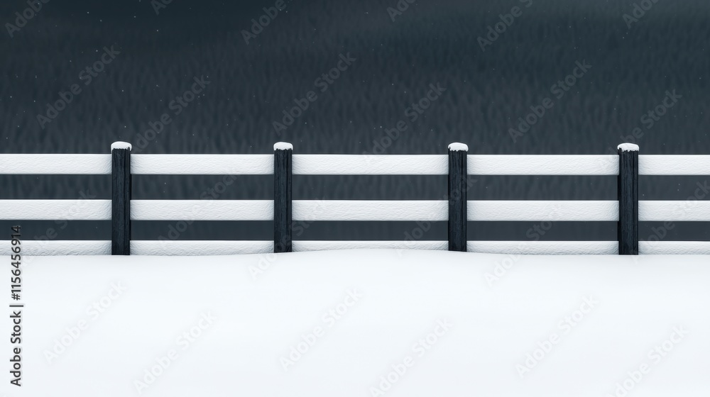 Obraz premium Snowy Winter Fence Cold Landscape Rural Scene Blizzard White Fence Snowdrift