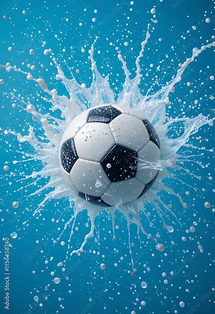 Fototapeta premium Soccer Ball Splashing in Creamy White Liquid