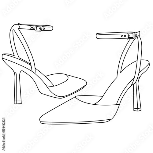 Heels Women Pumps Pointed Toe Heel, Sandal. a pair of pointed-toe sling back heels in a a pair of pointed-toe sling back heels in a vector design.