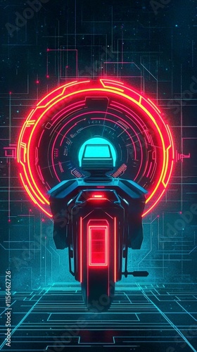 Futuristic Neon Bicycle  Cyberpunk Digital Art  Sci Fi Transport photo