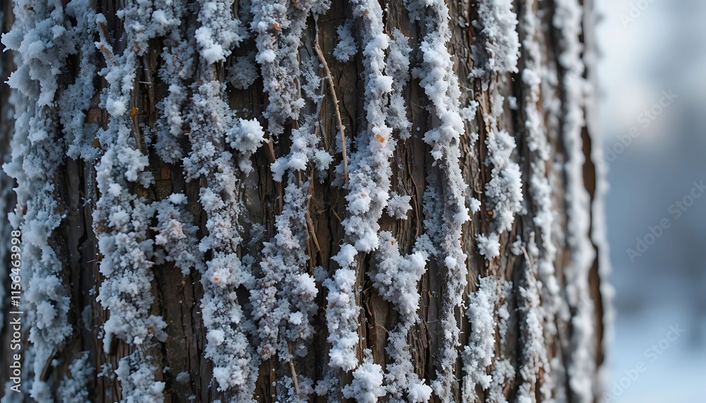 Obraz premium Frost Covered Tree Trunk Winter Texture Detail