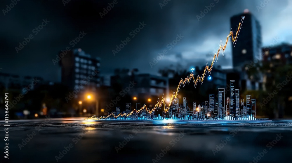 Fototapeta premium Ecommerce growth trend analysis in urban environment graphical representation nighttime viewpoint