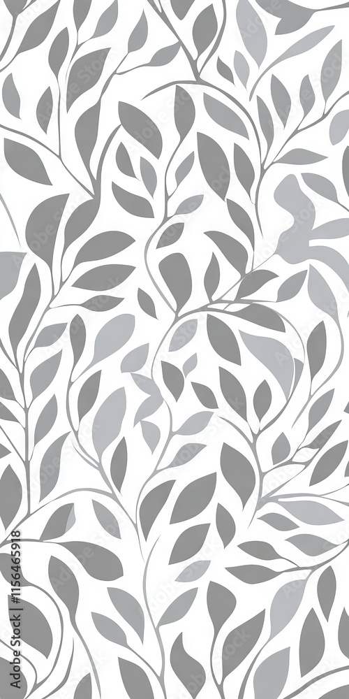 Elegant seamless pattern featuring gray leaves on a white background, perfect for wallpaper, textiles, and modern design projects. Elegant seamless pattern featuring gray leaves on a white background, perfect for wallpaper, textiles, and modern design projects.