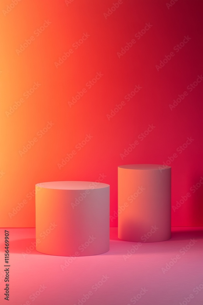 Cylindrical shapes in a minimalist setting with vibrant red and orange gradient lighting, creating a modern abstract background. Cylindrical shapes in a minimalist setting with vibrant red and orange gradient lighting, creating a modern abstract background.