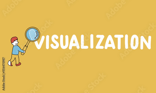 見える化・可視化を進めるビジネスマンのイメージイラスト　ルーペを持つ人物　visualization