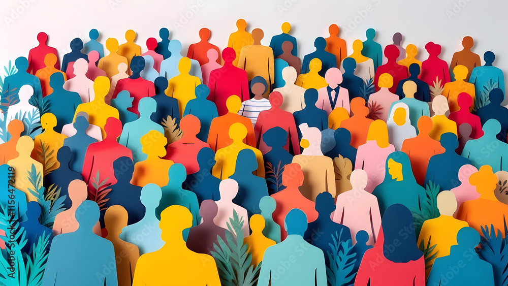 Crowd of diverse people paper cut style, diversity, unique, worldwide, co-operation, teamwork. Crowd of diverse people paper cut style, diversity, unique, worldwide, co-operation, teamwork.