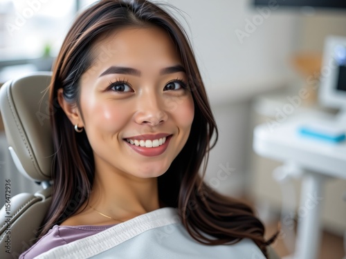 Happy Young Woman Smiling at Dentist Appointment Oral Healthcare