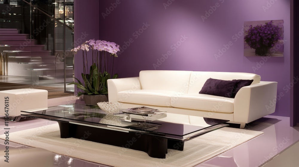 Modern Living Room Interior Design With Purple Walls