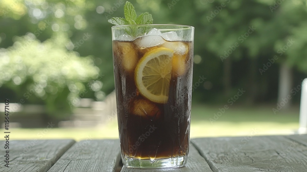 Refreshing Iced Tea Garnished with Lemon and Mint on Rustic Table Refreshing Iced Tea Garnished with Lemon and Mint on Rustic Table