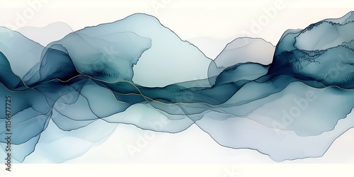 Seamless Gradient Background with Watercolor Textures in Deep Blues and Greens