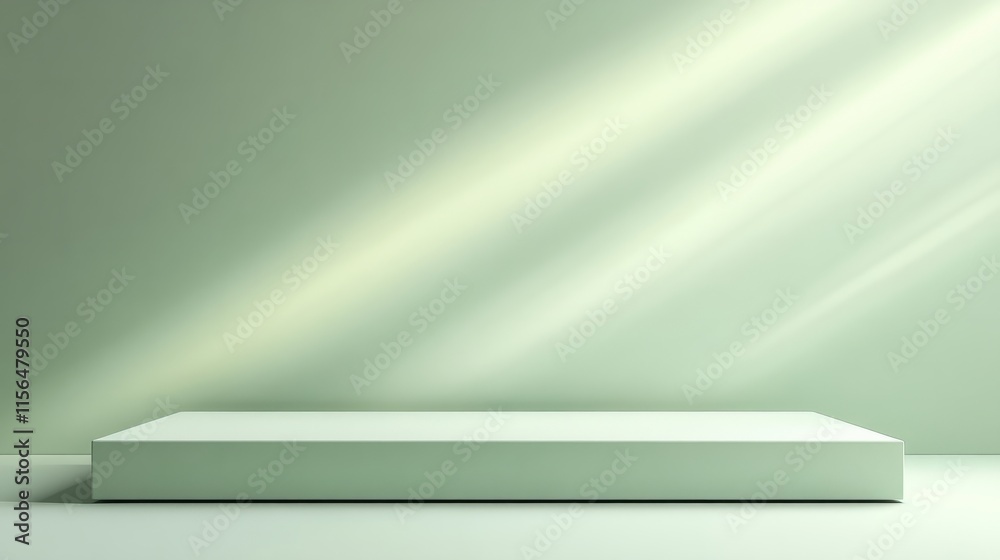 Elevated rectangular green podium with sharp lines on a light green gradient background Elevated rectangular green podium with sharp lines on a light green gradient background