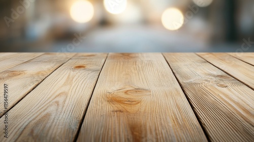 Rustic Wooden Table Surface with Blurred Background for Displaying Products and Dining Settings, Ideal for Inviting and Warm Atmospheres in Photos and Designs
