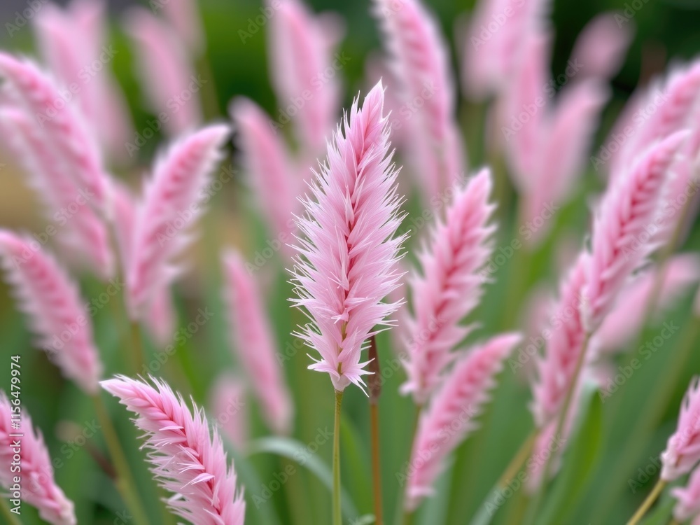 Pink Feather Grass Flowers Blooming Meadow Nature Scene Pink Feather Grass Flowers Blooming Meadow Nature Scene