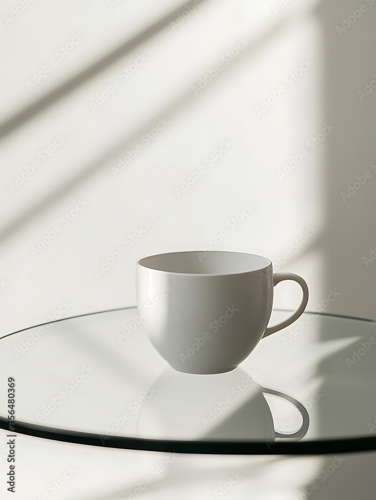 Close-up Photo: Elegant Porcelain Teacup Resting Gracefully on Glass Tabletop, Sunlight Streaming In. AI Generated Close-up Photo: Elegant Porcelain Teacup Resting Gracefully on Glass Tabletop, Sunlight Streaming In. AI Generated