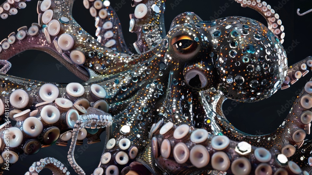 A detailed, colorful rendering of an octopus showcasing its textures and features. A detailed, colorful rendering of an octopus showcasing its textures and features.