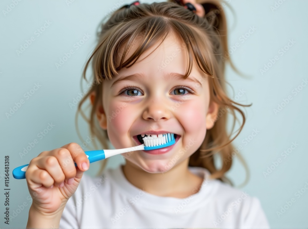 Happy Little Girl Brushing Teeth Oral Hygiene Child Dental Care Happy Little Girl Brushing Teeth Oral Hygiene Child Dental Care