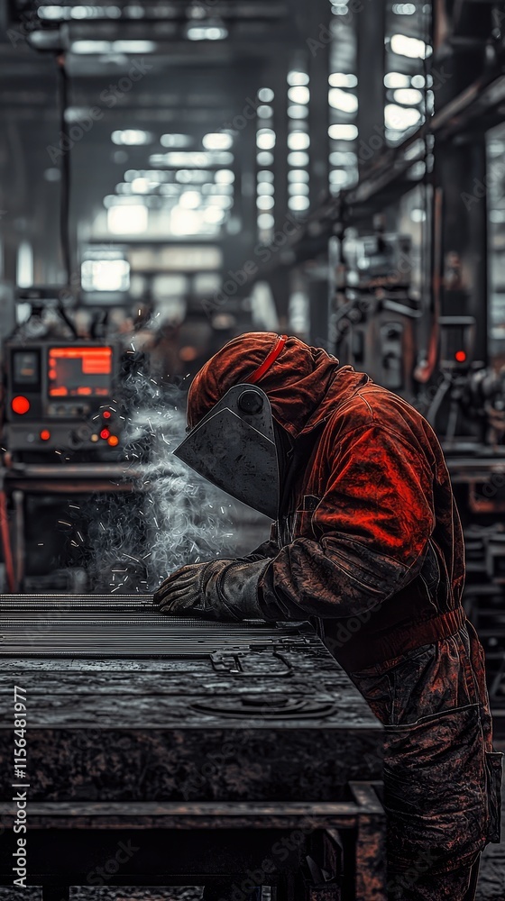 Fototapeta premium Technician Tightening Metal Organizer in High-Tech Manufacturing Environment