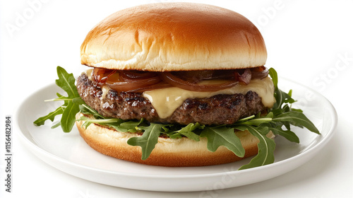 Gourmet Burger with Brioche Bun and Melted Swiss Cheese