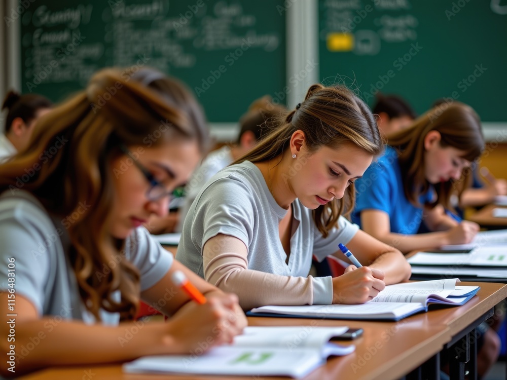 Focused Students Studying in Classroom Education Learning Focused Students Studying in Classroom Education Learning