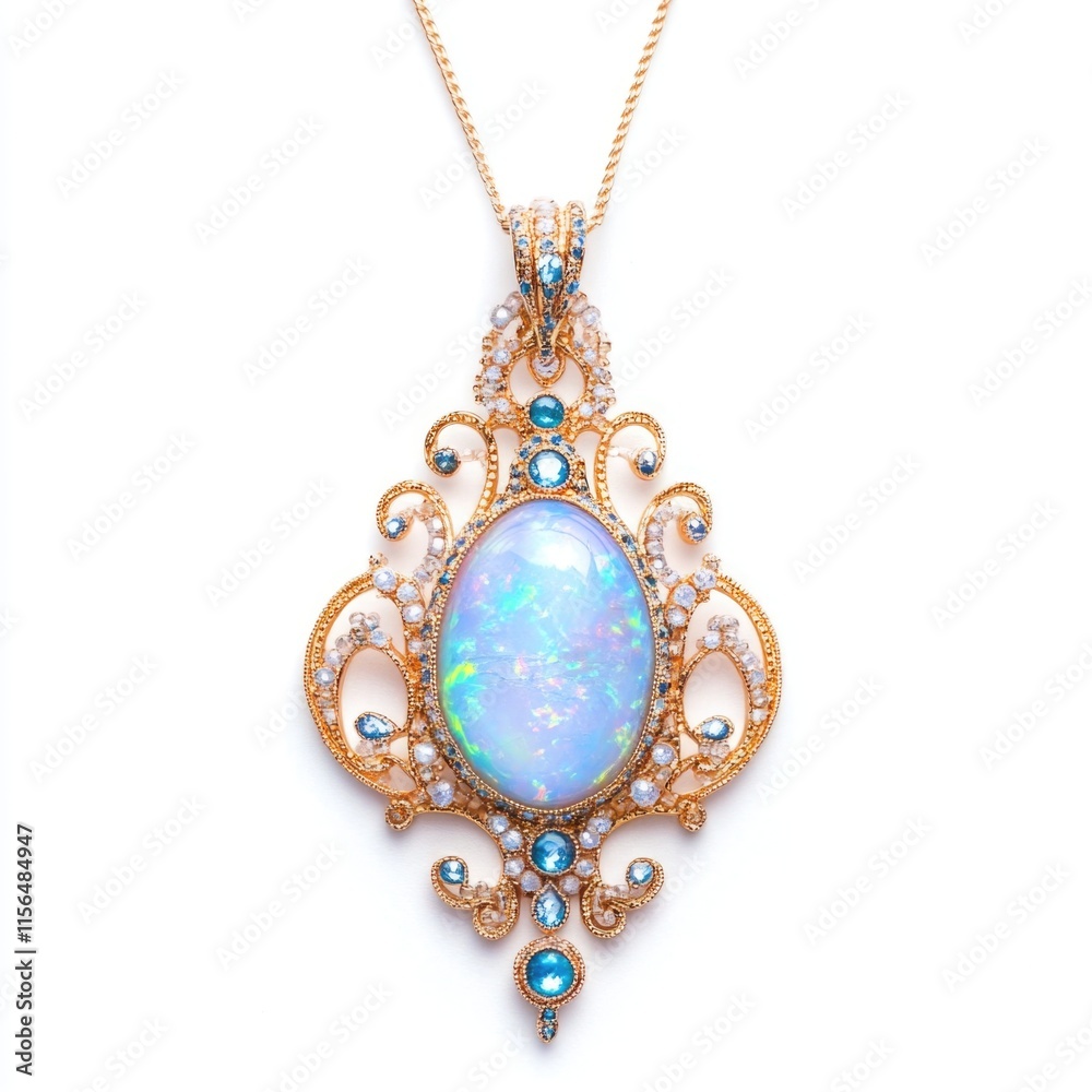 Gold chain with opal and diamond pendant Gold chain with opal and diamond pendant