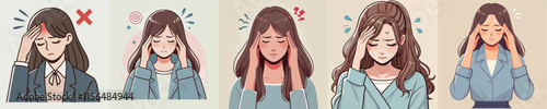 Collection of vector illustrations of someone who has a headache