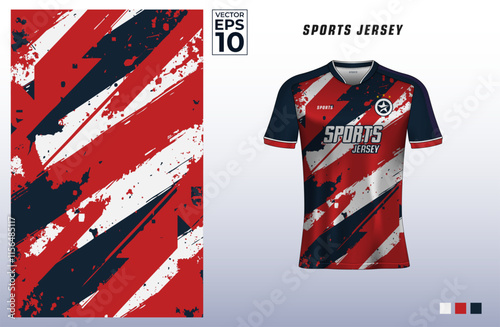 T-shirt sport design template with abstract grunge pattern for soccer jersey, cycling, badminton, basketball, etc. Sport uniform in front view. Tshirt mock up for sport club. Vector Illustration