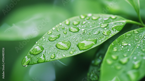 Dew-Kissed Leaf: Macro shot...