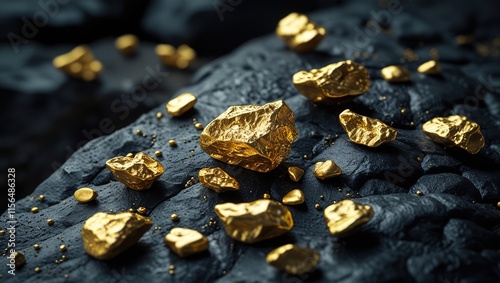 gold nuggets on black background photo