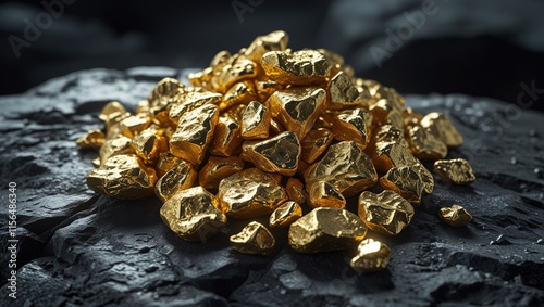 gold nuggets on black background photo
