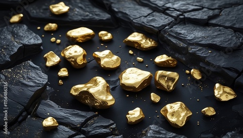 gold nuggets on black background photo