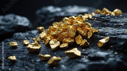 gold nuggets on black background photo