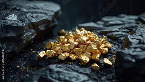 gold nuggets on black background photo