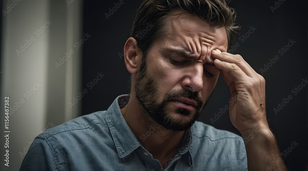 Portrait illustration of a man having a headache Portrait illustration of a man having a headache