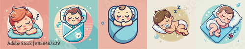 Vector collection of babies sleeping soundly