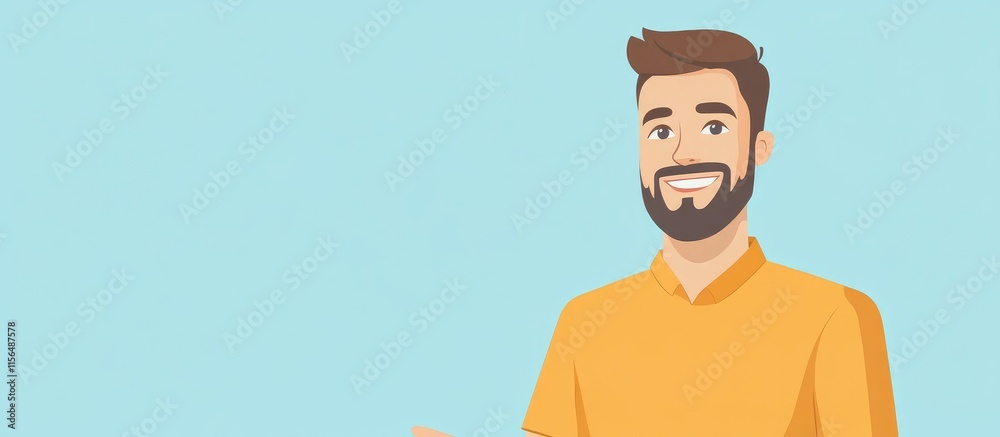 Cheerful adult man providing friendly customer support with empty space for text in a professional setting for business promotion purposes Cheerful adult man providing friendly customer support with empty space for text in a professional setting for business promotion purposes