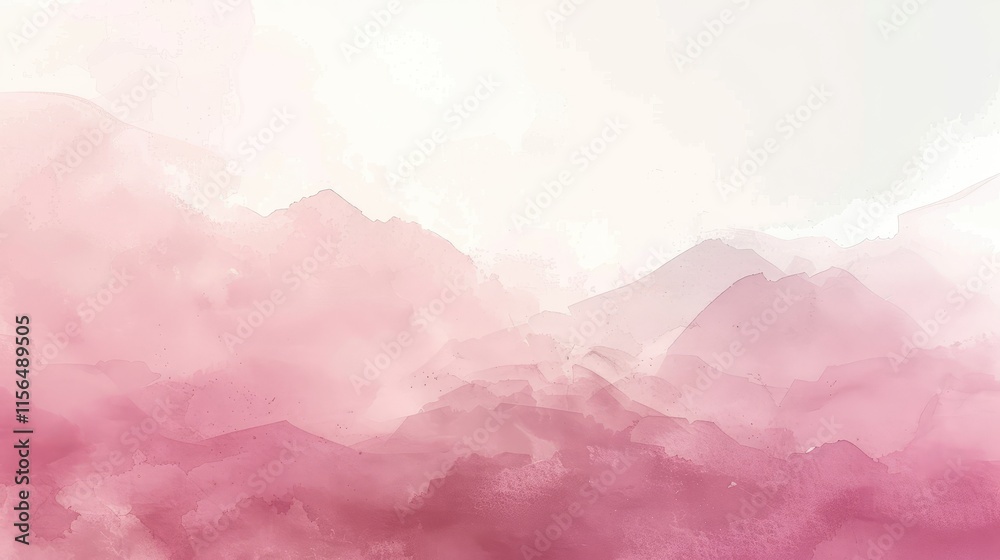 Fototapeta premium A soft, watercolor landscape featuring gentle pink hues and misty mountains.