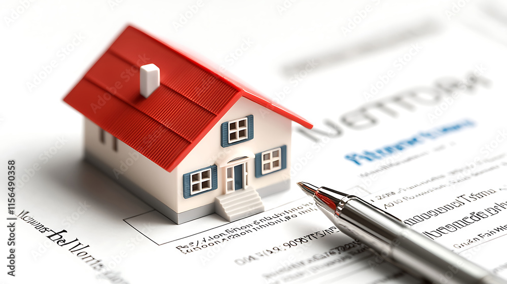 © นิโลบล ชํานาญธรรม - mortgage document with small house model and pen, symbolizing home ownership © นิโลบล ชํานาญธรรม - mortgage document with small house model and pen, symbolizing home ownership